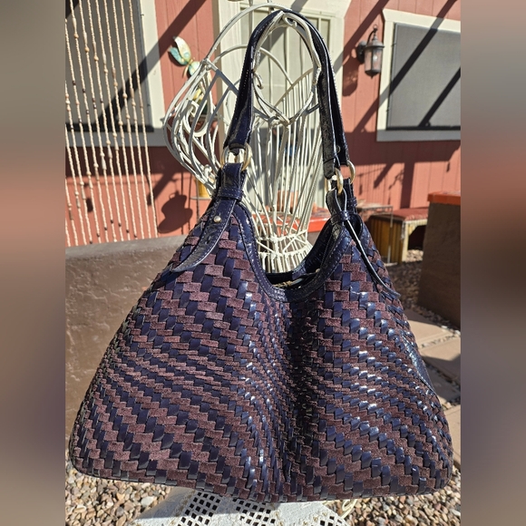 Cole Haan Genevieve Woven Leather and Suede Purple Handbag - Picture 12 of 12